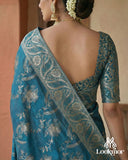 Lookmor Teal Banarasi Silk Saree with Golden Zari Work #114