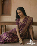 Lookmor Wine Banarasi Silk Saree with Golden Zari Work #114
