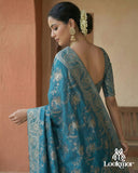 Lookmor Teal Banarasi Silk Saree with Golden Zari Work #114
