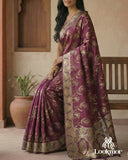 Lookmor Wine Banarasi Silk Saree with Golden Zari Work #114