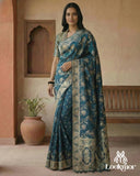 Lookmor Teal Banarasi Silk Saree with Golden Zari Work #114