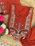 Designer Anarkali Kurti Pant Dupatta Set – Orange | Roman Silk Embroidered Festive Wear (D-139)