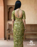 Lookmor Olive Green Banarasi Silk Saree with Golden Zari Work #114