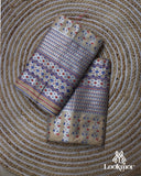 Beige Silver Jari Premium Semi paat Set Mekhela Sador