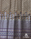 Beige Silver Jari Premium Semi paat Set Mekhela Sador