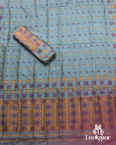 Blue Copper Jari Super Semi Paat Set Mekhela Sador
