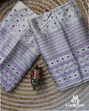 White Silver Jari Premium Semi paat Set Mekhela Sador