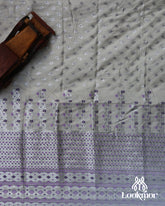 White Silver Jari Premium Semi paat Set Mekhela Sador