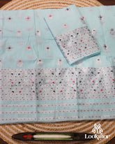 Elegant Blue Cotton Kesapaat Mekhela Sador in Floral Motif with Graceful Jura Pairing