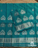 Graceful Cyan Blue Super Semi Pat Mekhela Sador with Lustrous Finish