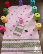 Premium Baby Pink Cotton Kesapaat Set Mekhela Sador with Jura