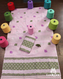 Premium Baby Pink Cotton Kesapaat Set Mekhela Sador with Jura