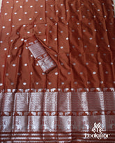 Brown Silver Jari Super Semi Paat Set Mekhela Sador