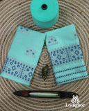 Trendy Cyan Cotton Kesapaat Set Mekhela Sador in Contemporary Weave with Matching Jura