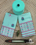 Chic Cyan Cotton Kesapaat Mekhela Sador Ensemble with Coordinated Jura