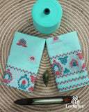 Elegant Cyan Cotton Kesapaat Mekhela Sador Set with Geometric Woven Patterns and Jura