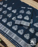 Royal Dark Blue Super Semi Pat Mekhela Sador Set with Traditional Appeal