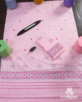Delicate Pink Cotton Kesapaat Mekhela Sador Set in Floral Motif with Graceful Jura Pairing