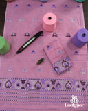 Blush Pink Cotton Kesapaat Mekhela Sador with Floral Thread Embroidery and Embellished Jura