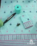 Chic Cyan Cotton Kesapaat Mekhela Sador Ensemble with Coordinated Jura