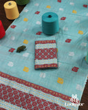 Premium Cyan Cotton Kesapaat Set Mekhela Sador with Jura