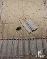 Cream Premium Semi paat Set Mekhela Sador