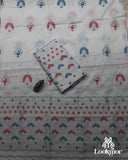 White + Red&Blue Kesapaat Paat Set Mekhela Sador