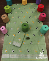 Premium Green Cotton Kesapaat Set Mekhela Sador with Jura