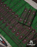 Majestic Dark Green Semi Pat Mekhela Sador with Heritage Vibes