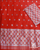 Red Semi Paat Mekhla Chador with Silver Jari – Elegant Assamese Traditional