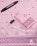 Delicate Pink Cotton Kesapaat Mekhela Sador Set in Floral Motif with Graceful Jura Pairing