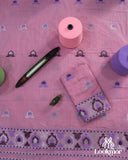 Blush Pink Cotton Kesapaat Mekhela Sador with Floral Thread Embroidery and Embellished Jura