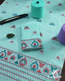 Elegant Cyan Cotton Kesapaat Mekhela Sador Set with Geometric Woven Patterns and Jura