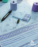 Soothing Light Blue Cotton Kesapaat Woven Mekhela Sador Ensemble with Classic Jura Finish