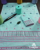 Chic Cyan Cotton Kesapaat Mekhela Sador Ensemble with Coordinated Jura