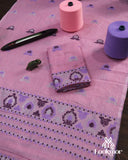 Blush Pink Cotton Kesapaat Mekhela Sador with Floral Thread Embroidery and Embellished Jura