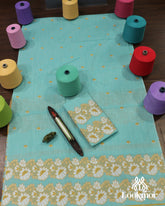 Premium Cyan Cotton Kesapaat Set Mekhela Sador with Jura