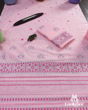 Delicate Pink Cotton Kesapaat Mekhela Sador Set in Floral Motif with Graceful Jura Pairing