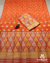 Orange Royal Charm – Premium Mix Paat Mekhela Sador Set