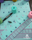 Chic Cyan Cotton Kesapaat Mekhela Sador Ensemble with Coordinated Jura