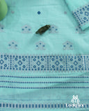 Trendy Cyan Cotton Kesapaat Set Mekhela Sador in Contemporary Weave with Matching Jura