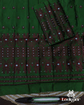 Majestic Dark Green Semi Pat Mekhela Sador with Heritage Vibes