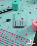 Chic Cyan Cotton Kesapaat Mekhela Sador Ensemble with Coordinated Jura