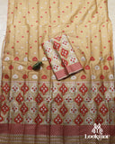 Gold Cream Traditional Assamese Mekhela Sador in Premium Mix Paat – Festive Wear
