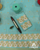 Premium Cyan Cotton Kesapaat Set Mekhela Sador with Jura