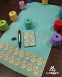 Premium Cyan Cotton Kesapaat Set Mekhela Sador with Jura