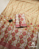 Gold Cream Traditional Assamese Mekhela Sador in Premium Mix Paat – Festive Wear