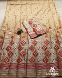 Gold Cream Traditional Assamese Mekhela Sador in Premium Mix Paat – Festive Wear
