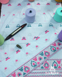 Soft Light Blue Cotton Kesapaat Mekhela Sador Set and Classic Jura