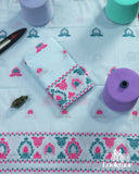 Soft Light Blue Cotton Kesapaat Mekhela Sador Set and Classic Jura